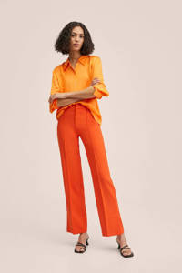 Oranje dames Mango high waist straight fit pantalon van polyester met rits, haak- en knoopsluiting