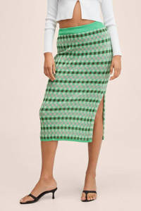 Groen, zwart en roze dames Mango gestreepte midi rok gemaakt van polyester 