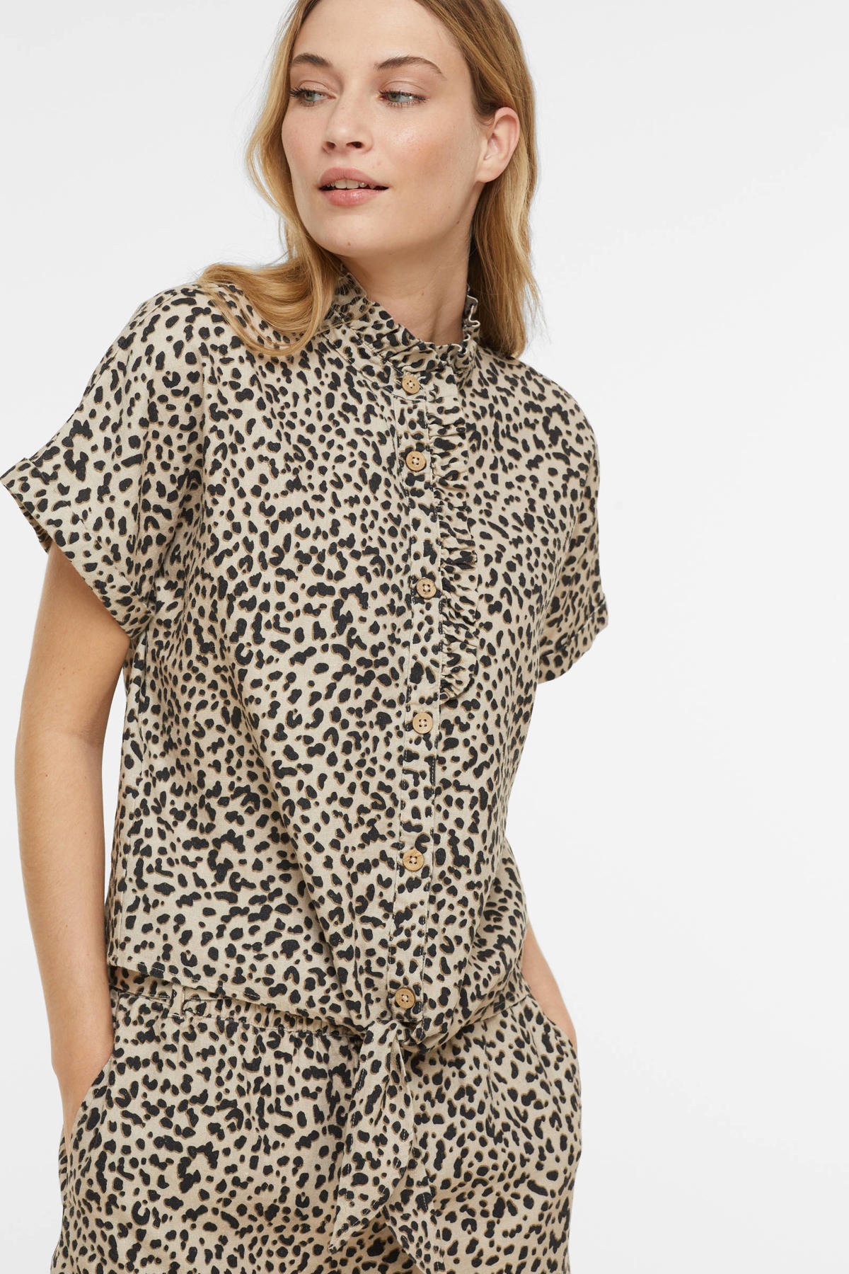 Detector Onafhankelijk Maken FREEQUENT blouse FQLAVARA met linnen en panterprint zwart/beige | wehkamp