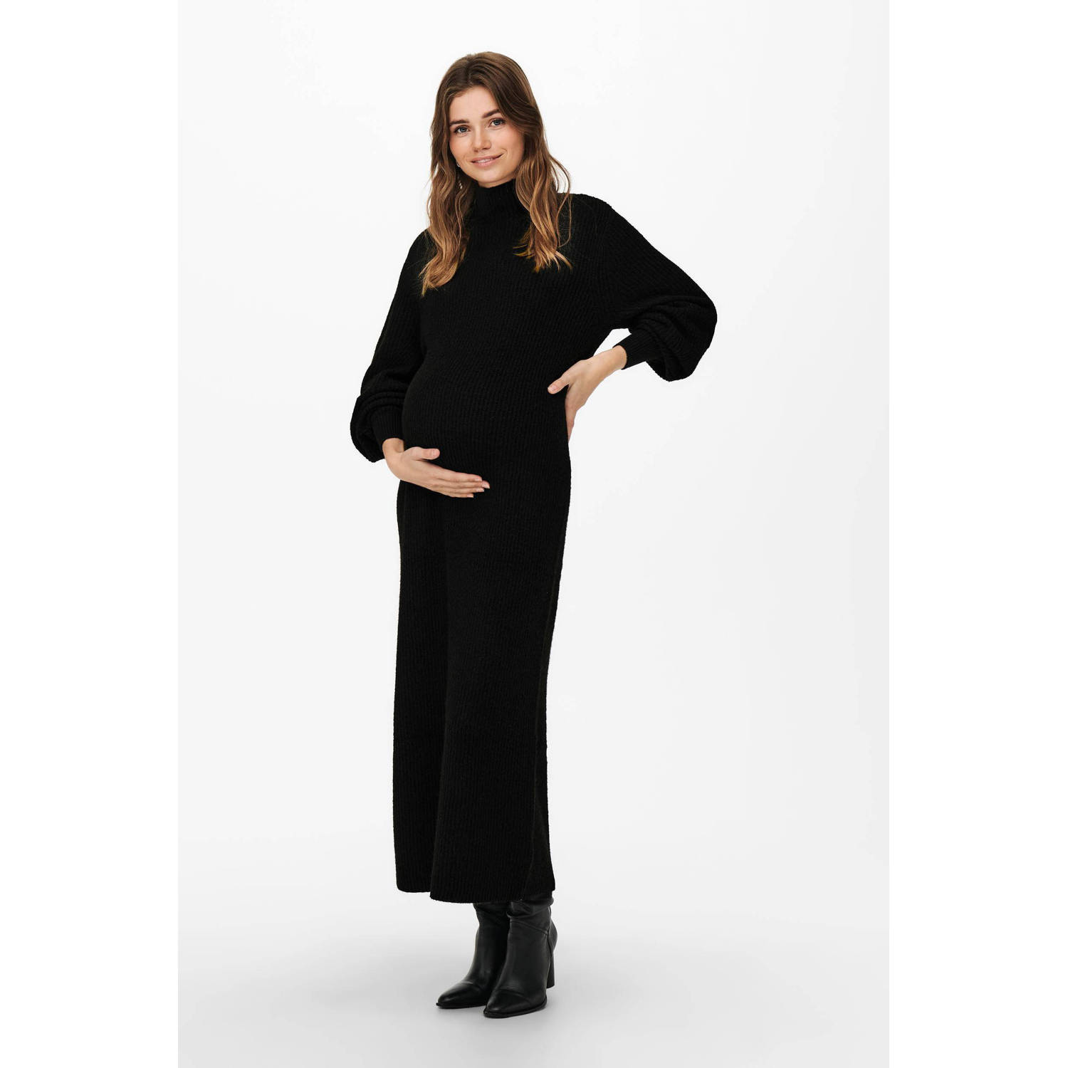 ONLY MATERNITY zwangerschapsjurk OLMLUCCA zwart Dames Polyester Ronde hals XXL