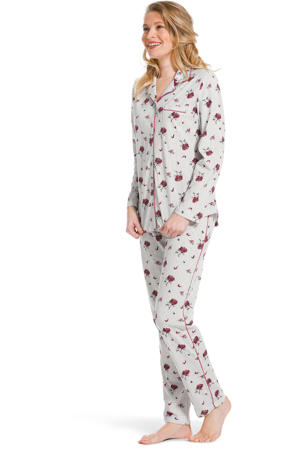 pyjama met bloemen grijs/rood