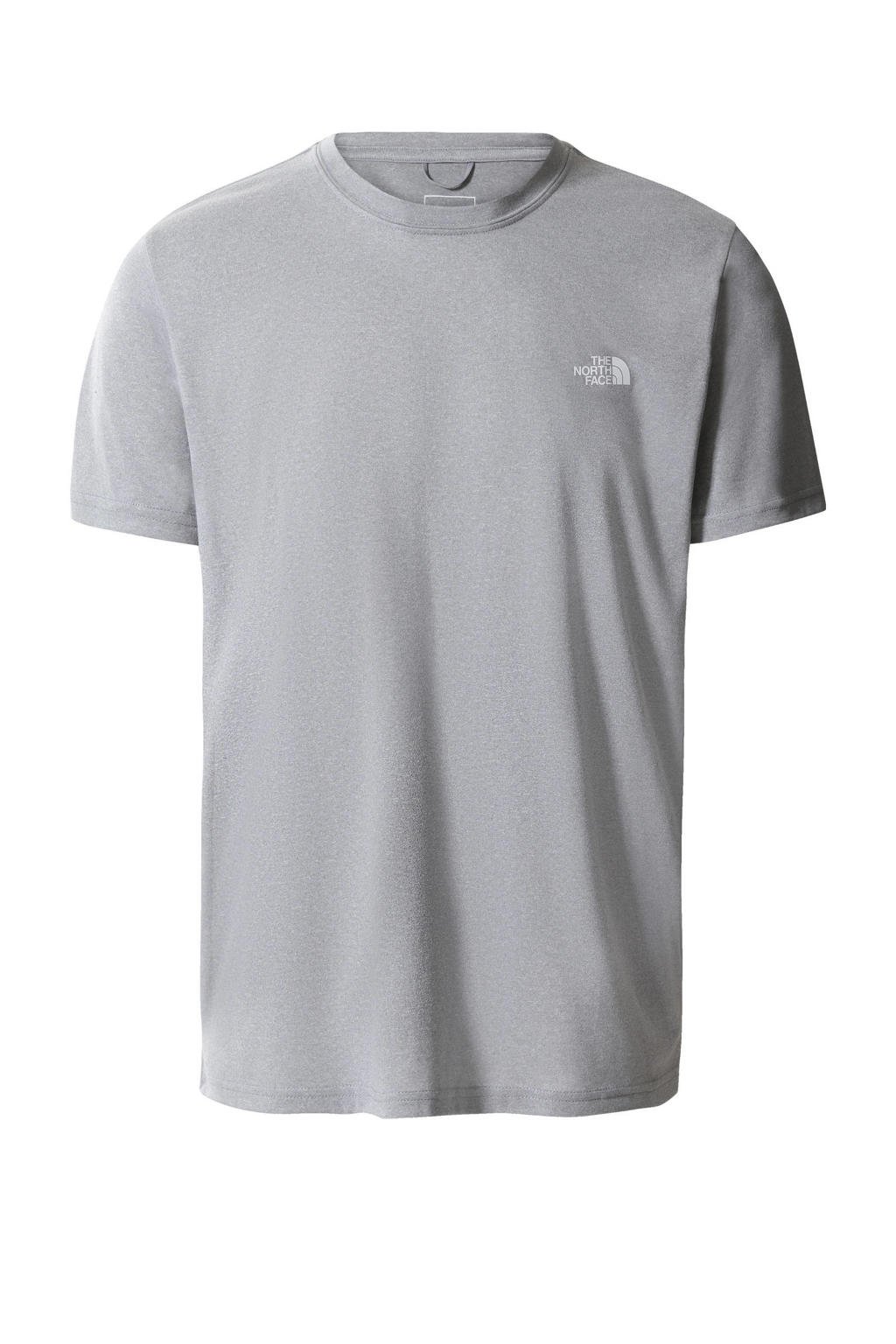 Grijze heren The North Face outdoor T-shirt Reaxion Amp van polyester met logo dessin, korte mouwen en ronde hals