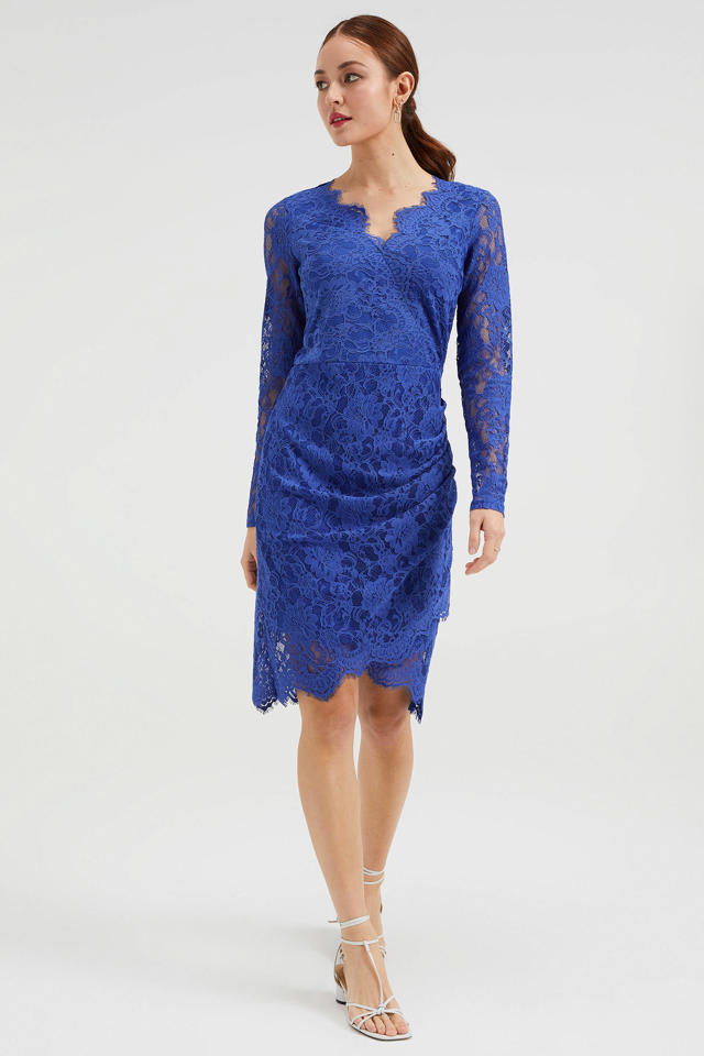 map gevaarlijk Victor WE Fashion semi-transparante jurk met kant blauw | wehkamp