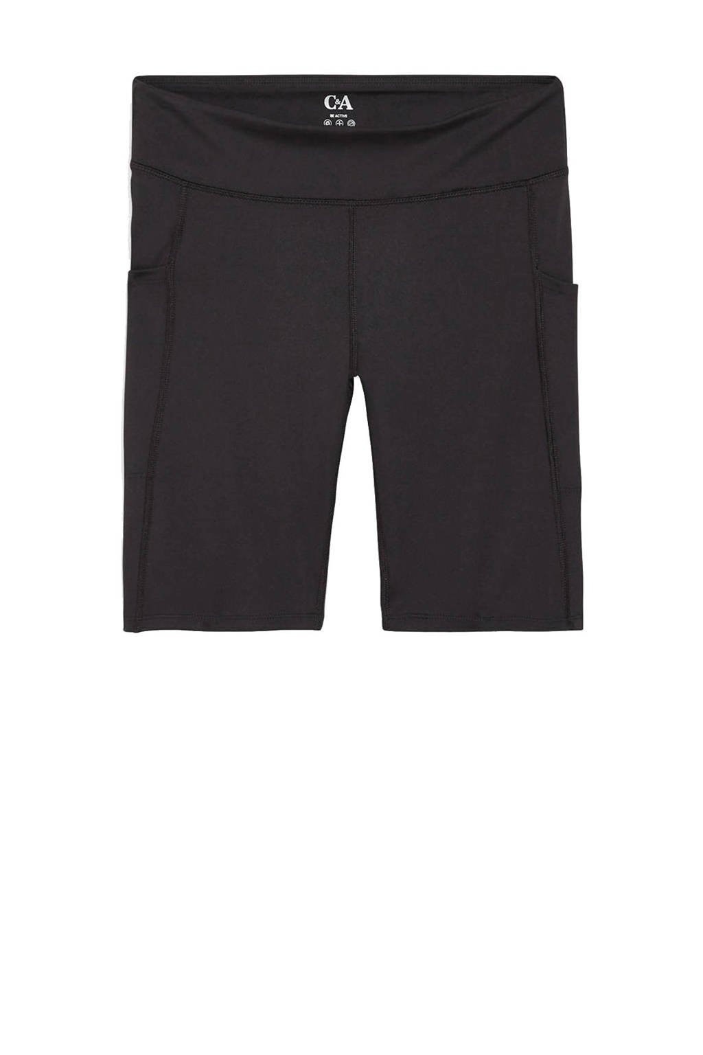 Zwarte dames C&A sportshort van polyester met slim fit, regular waist en elastische tailleband