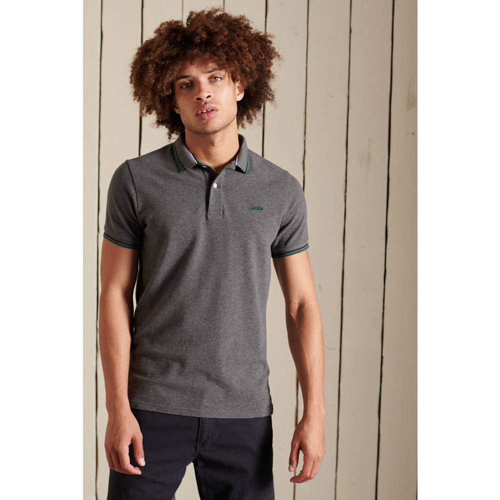 Superdry polo met contrastbies rich charcoal marl forest