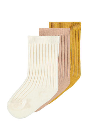 sokken NBFELOVE - set van 3 wit/oudroze/geel