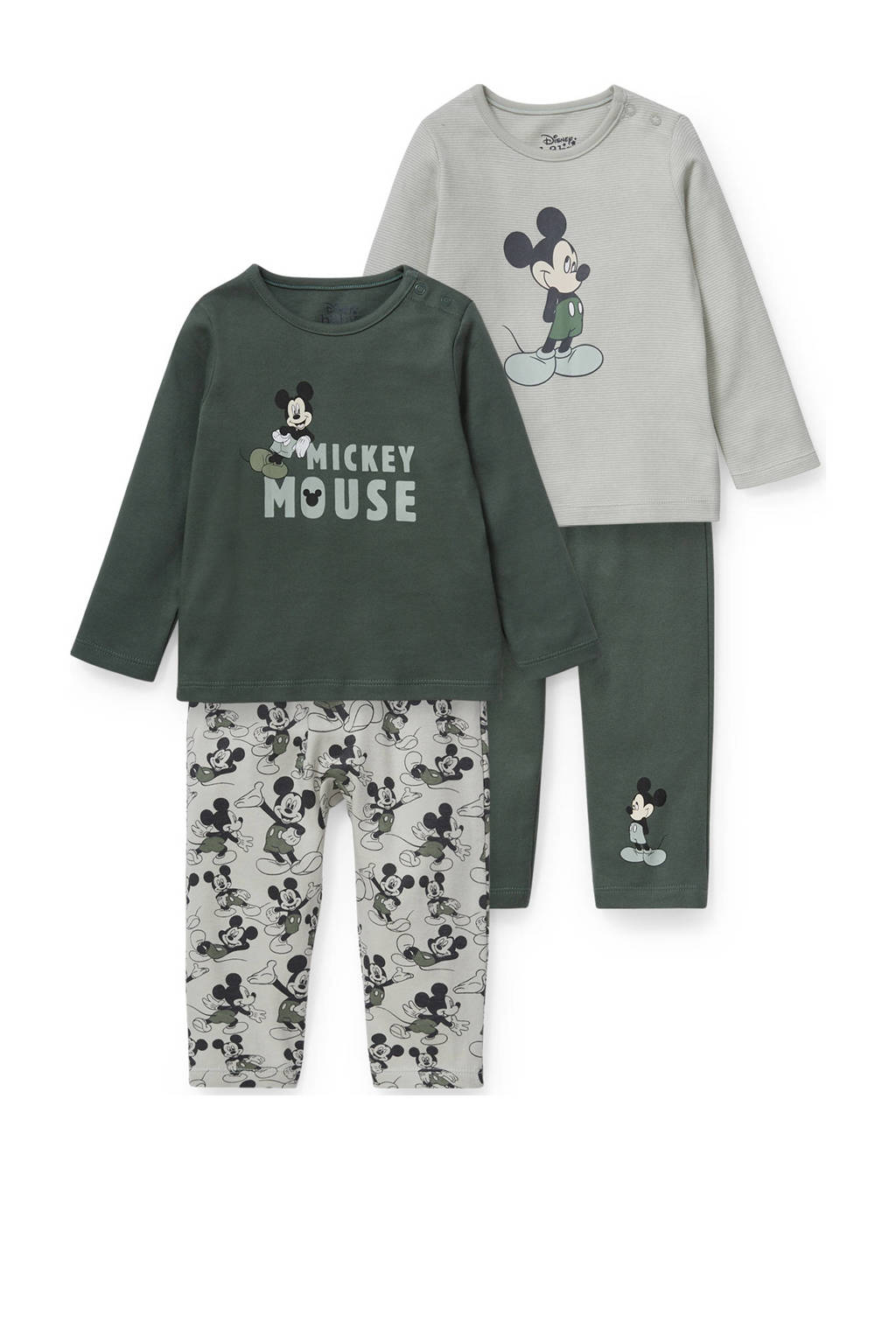Disney Baby @ C&A   baby pyjama Mickey Mouse - set van 2 groen/grijs, Groen/grijs