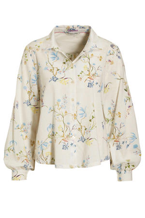 gebloemde blouse met biologisch katoen beige/groen/paars