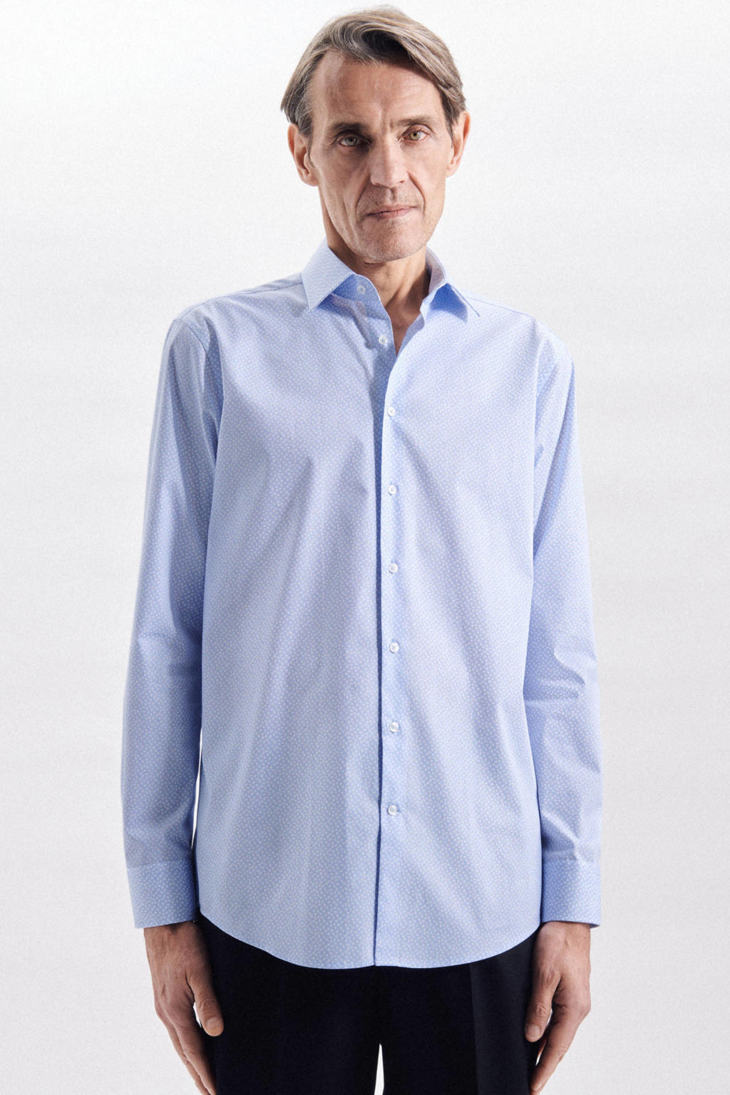 Seidensticker regular fit overhemd met all over print lichtblauw
