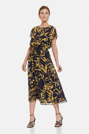 semi-transparante jurk van gerecycled polyester zwart/geel/donkerbruin
