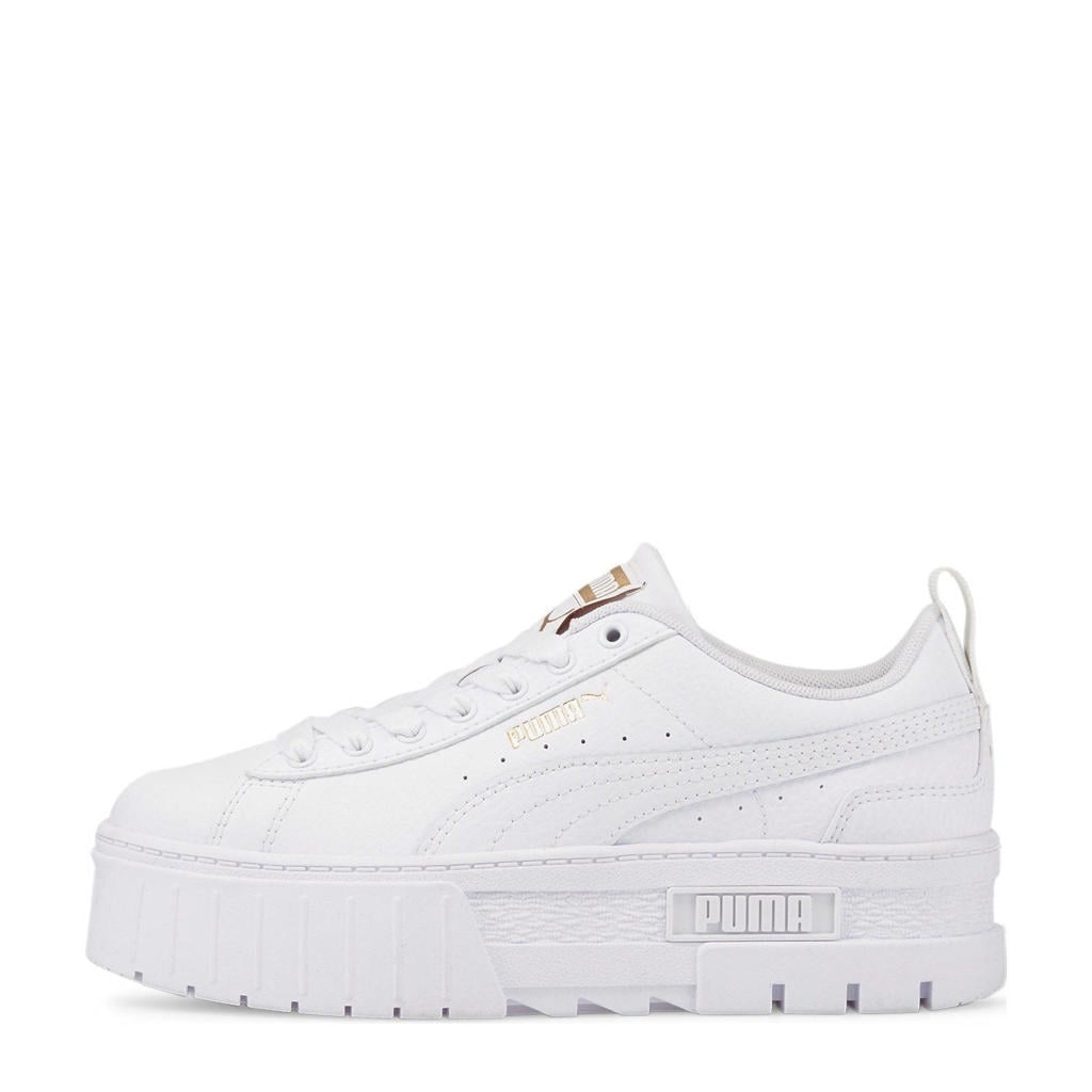 Wit en gouden meisjes Puma Mayze leren sneakers met veters