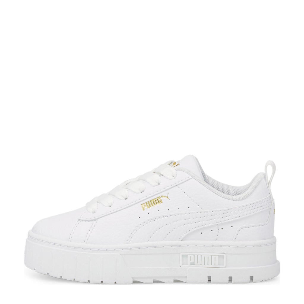 Wit en gouden meisjes Puma Mayze leren sneakers van imitatieleer/voering: mesh/voetbed: eva met veters