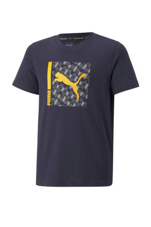   sport T-shirt donkerblauw/geel