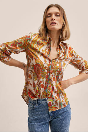 blouse met paisleyprint oranje/ecru/geel/blauw