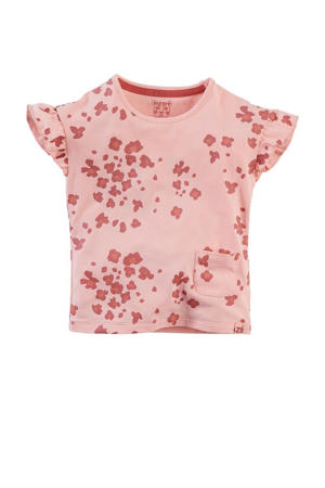T-shirt Ariel met all over print en ruches roze