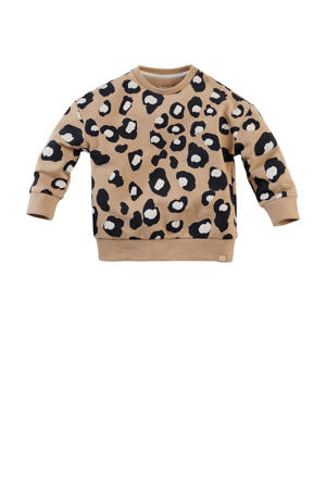 sweater Atlas met panterprint lichtbruin/zwart/wit