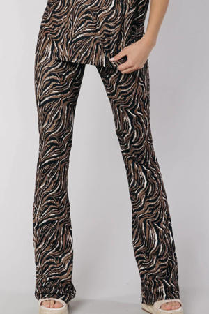 high waist flared broek met dierenprint bruin/zwart