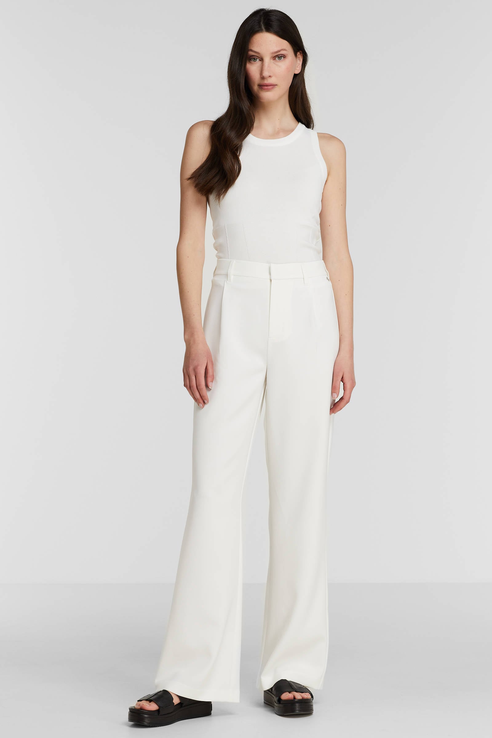 Colourful Rebel high waist straight fit palazzo broek wit | wehkamp