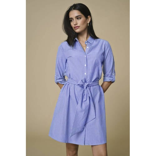 JDY gestreepte blousejurk JDYHALL blauw/wit afbeelding