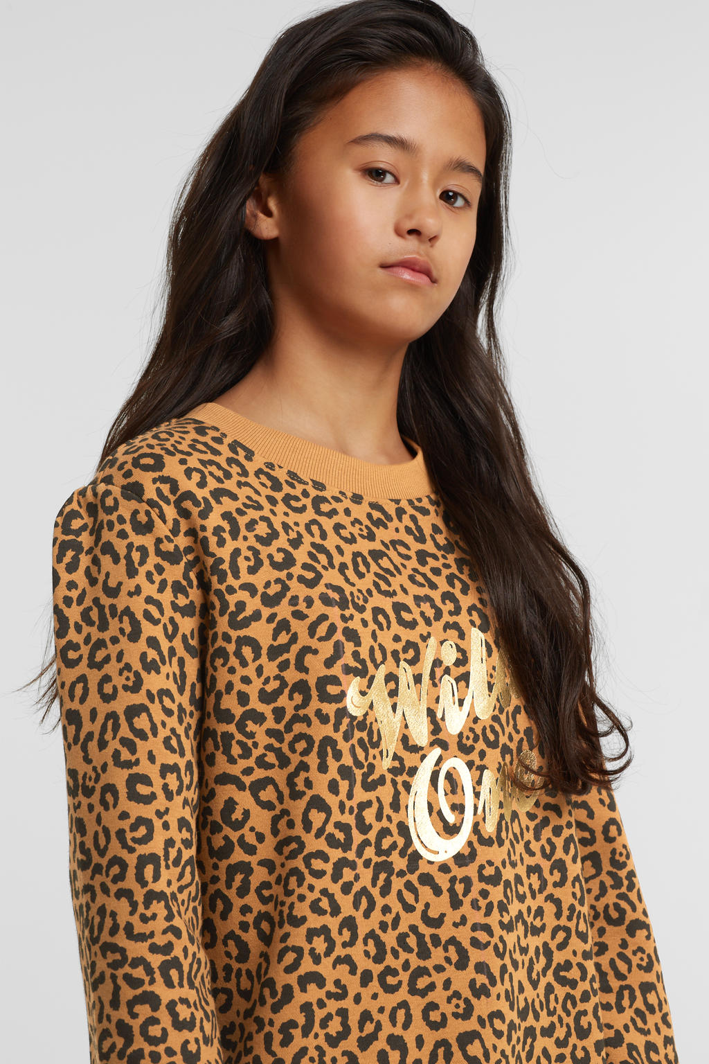 anytime jurk met panterprint lichtbruin wehkamp