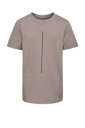 T-shirt KOBNICK met tekst lichtbruin/zwart