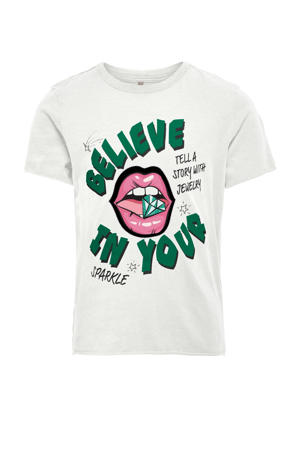 T-shirt KOGLUCY met printopdruk wit/groen/roze