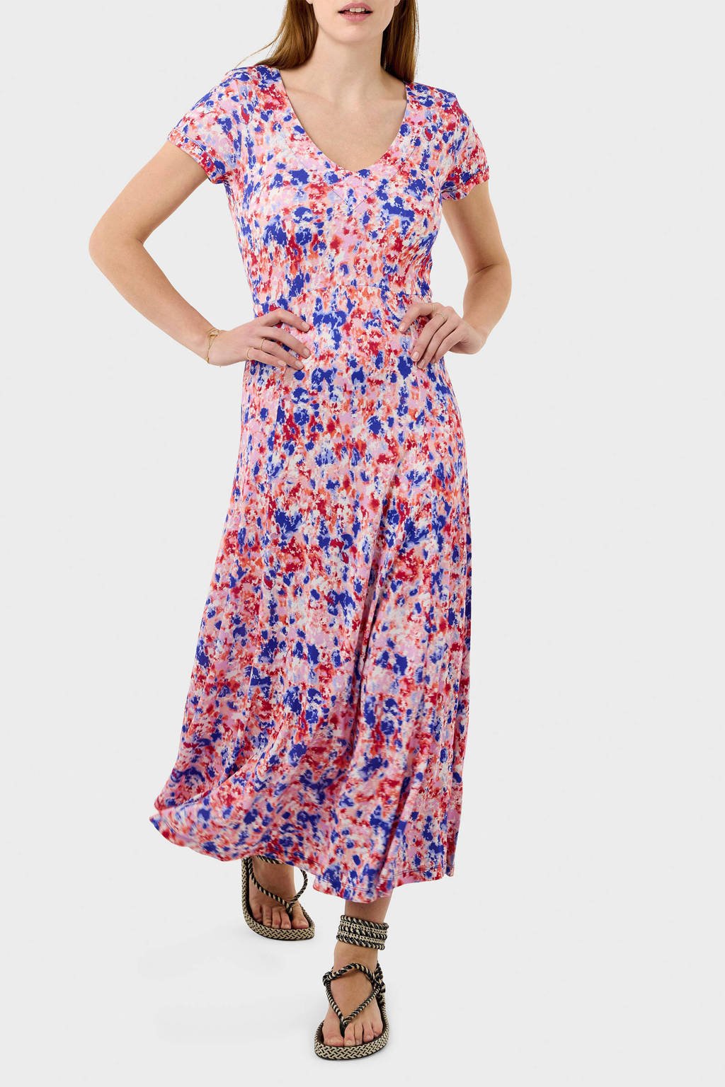 Sandwich jurk met all print roze/blauw/rood wehkamp