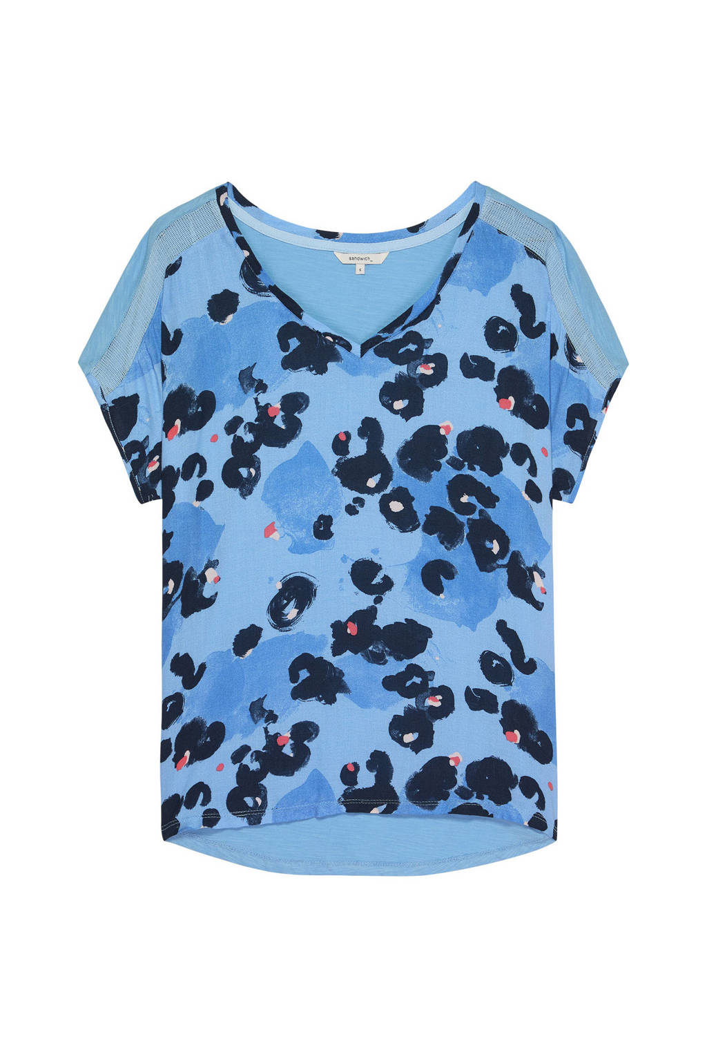 Sandwich top met all over print blauw