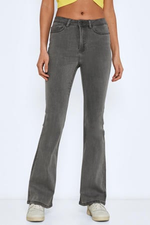 high waist flared jeans light grey denim