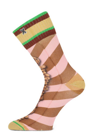sokken Cookie Pile met strepen bruin/roze