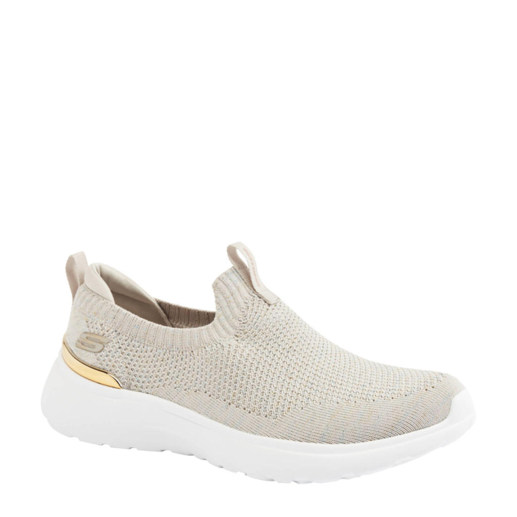Beige dames Skechers instappers van textiel