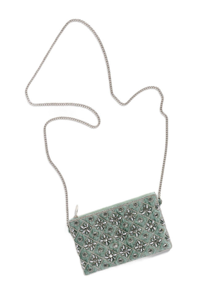 Samenwerken met rand weekend WE Fashion fluwelen clutch met strass steentjes groen | wehkamp