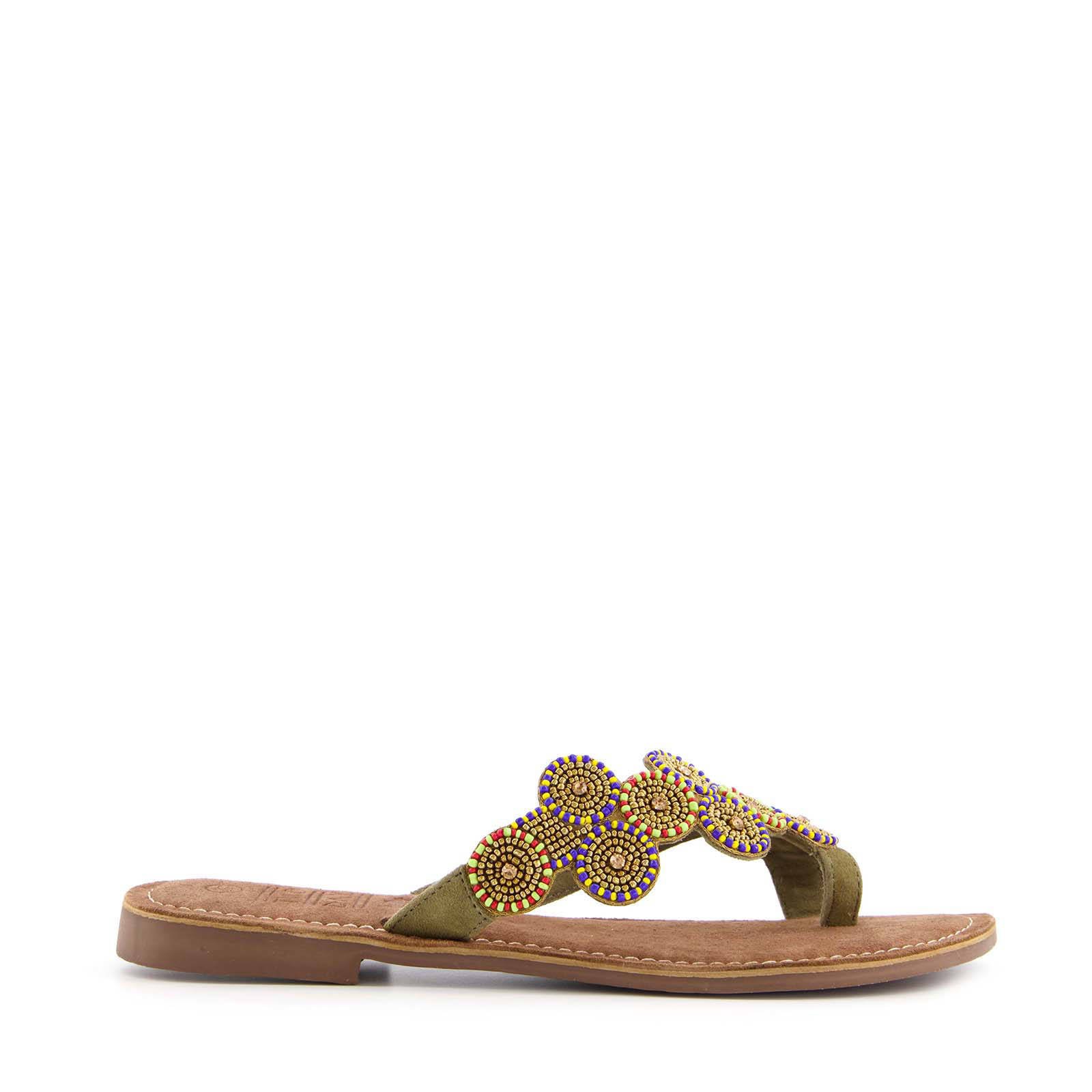 Scapino leren teenslippers kaki wehkamp