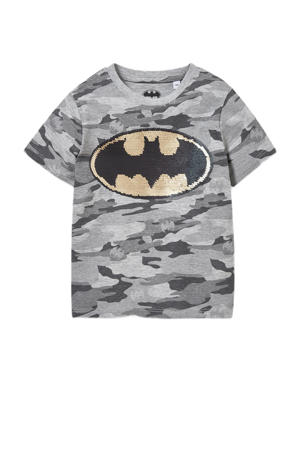 Batman T-shirt met reverisble pailletten grijs melange/donkergrijs/geel