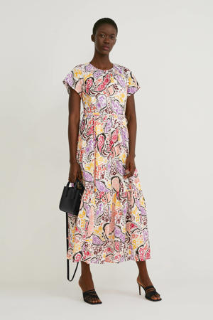 maxi A-lijn jurk met all over print wit/multi