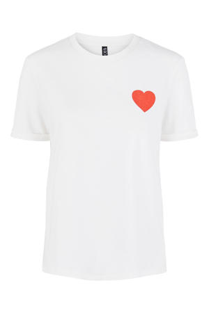 T-shirt PCVANNA met hartjes wit