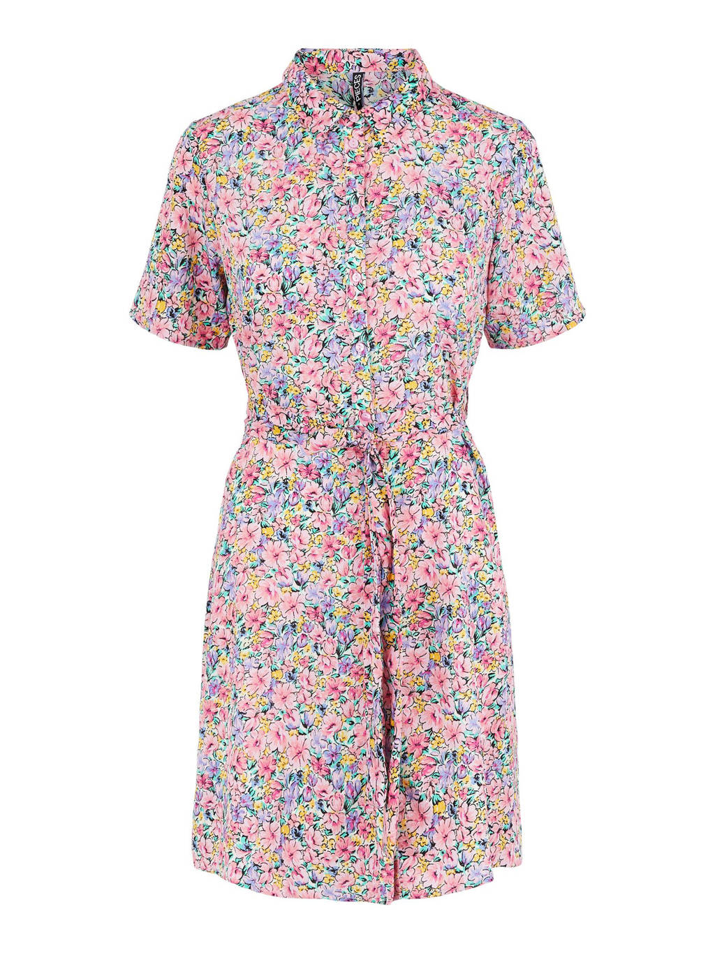 PIECES gebloemde blousejurk PCAPRIL van gerecycled polyester roze/ lila