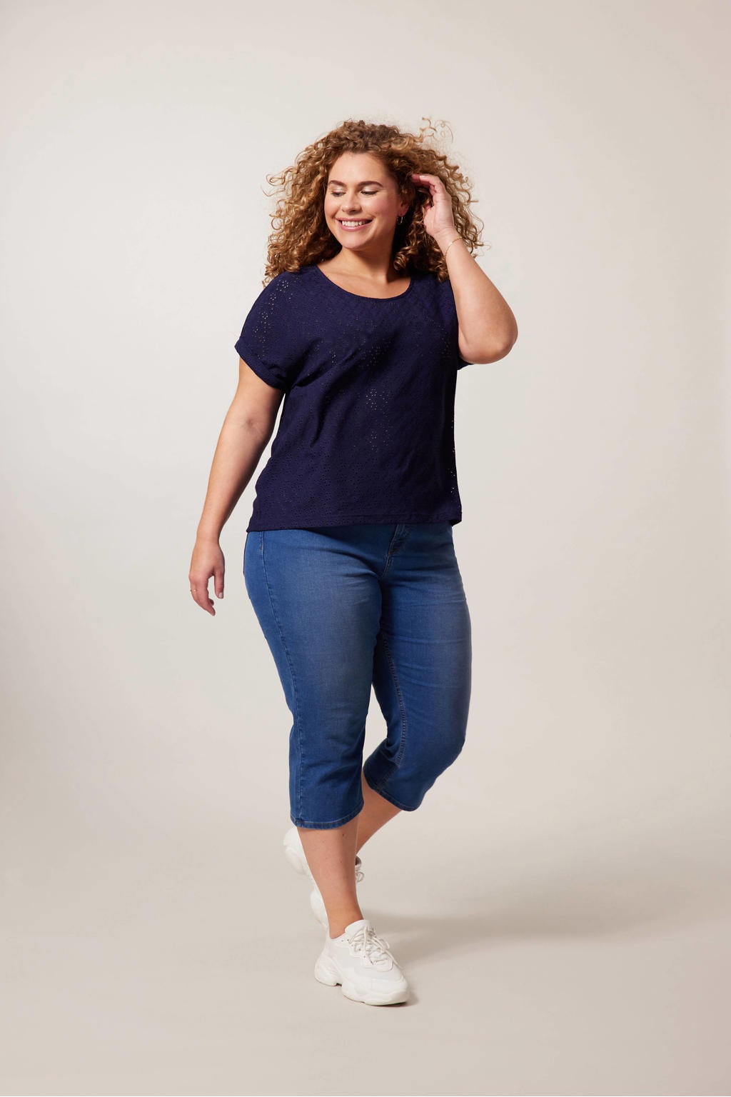 Groene dames Miss Etam Plus slim fit capri jeans Jackie van polyester met regular waist en effen