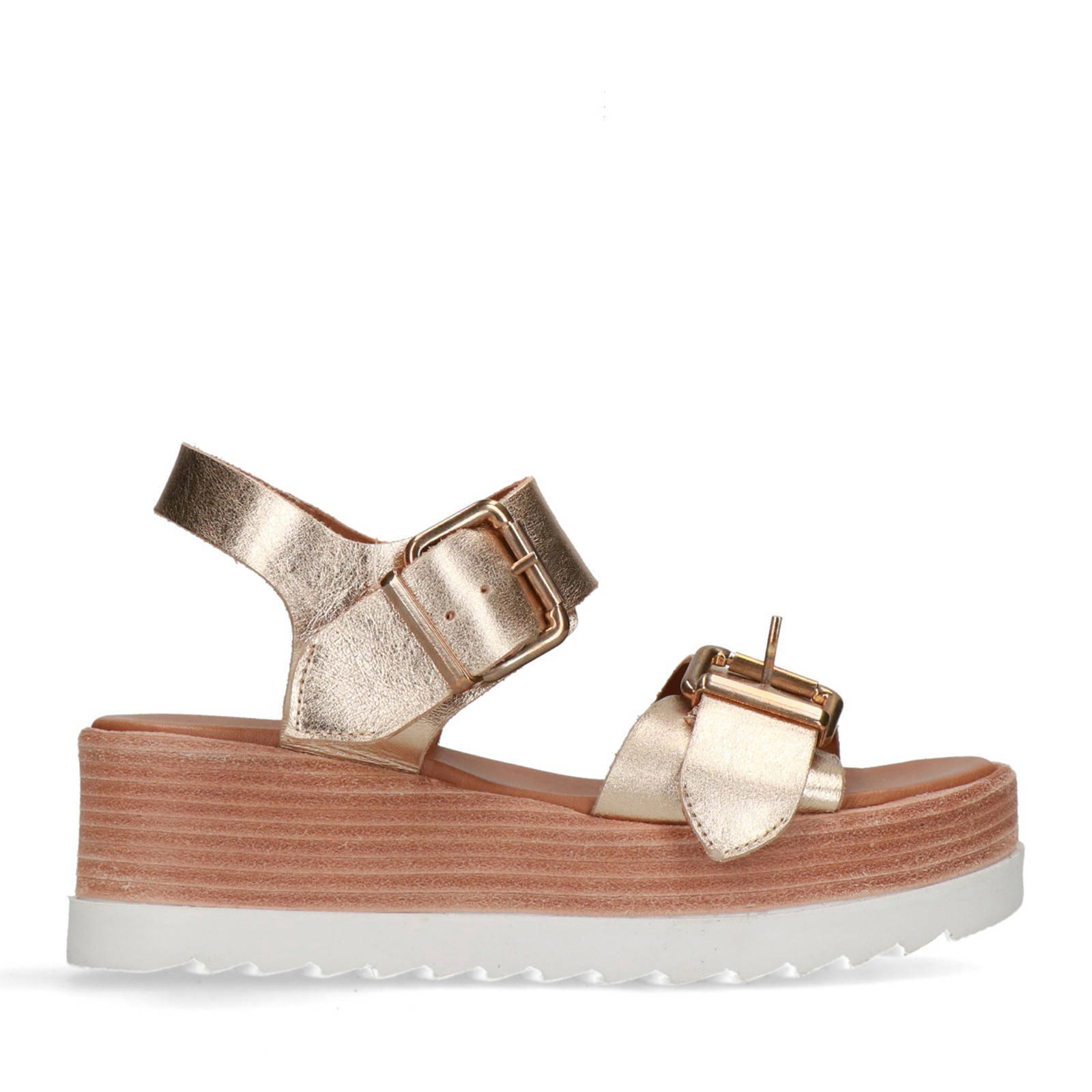 Sacha leren plateau sandalen goud | wehkamp