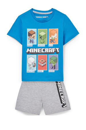   Minecraft shortama blauw/grijs melange