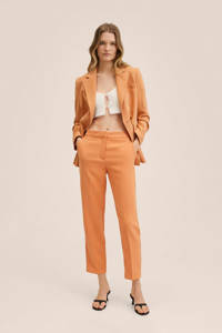 Oranje dames Mango cropped straight fit pantalon van viscose met regular waist en rits- en haaksluiting