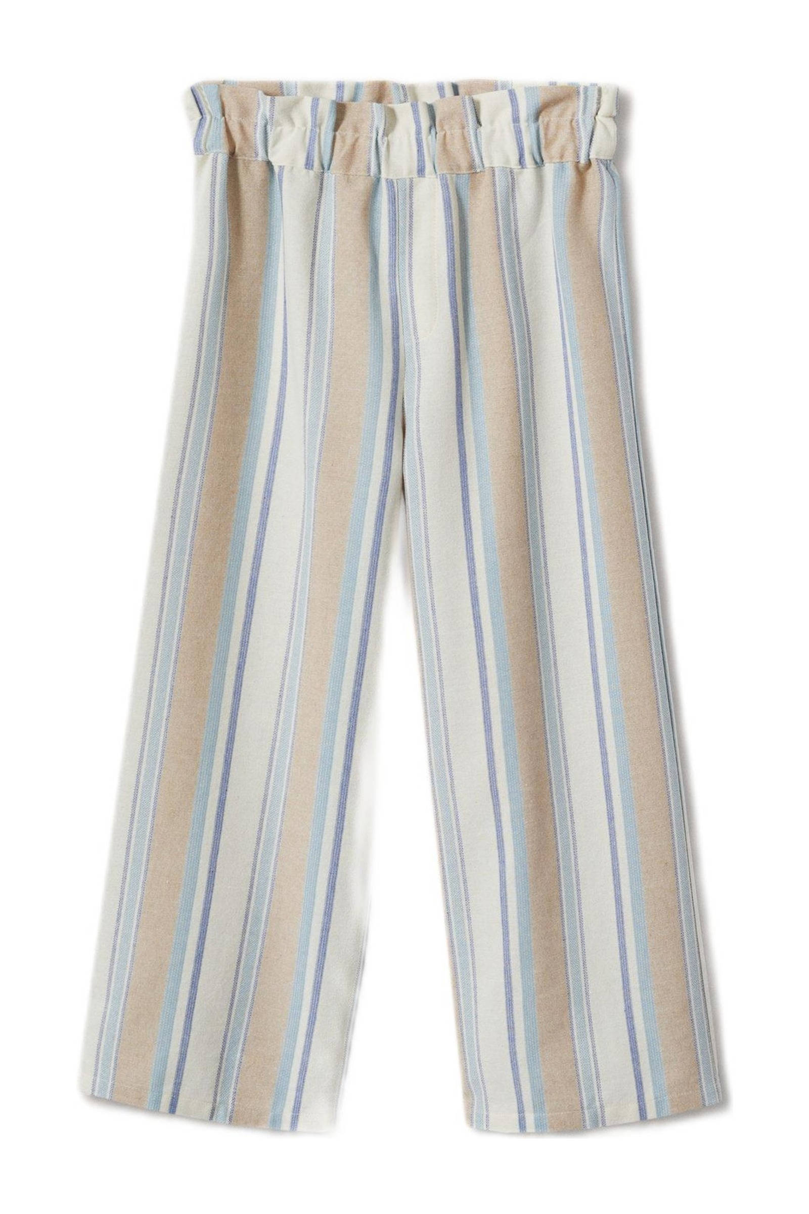 Mango Kids gestreepte broek blauw/zand/ecru | wehkamp