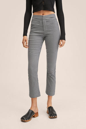 geruite cropped bootcut broek van gerecycled polyester zwart/wit