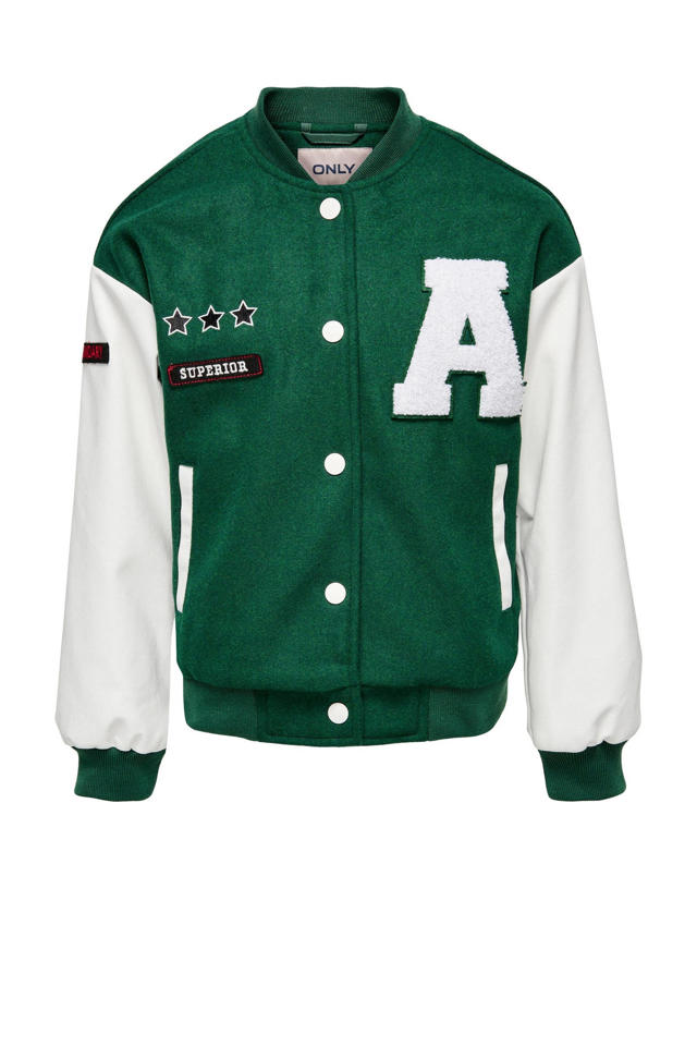 monteren breedte Gunst KIDS ONLY GIRL baseball jacket KOGBABY met patches groen/wit | wehkamp
