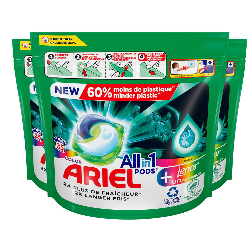 Ariel All-in-1 Pods wasmiddelcapsules Touch Van Unstoppables Kleur - 3 x 35 wasbeuren - voordeelverpakking - 105 wasbeurten