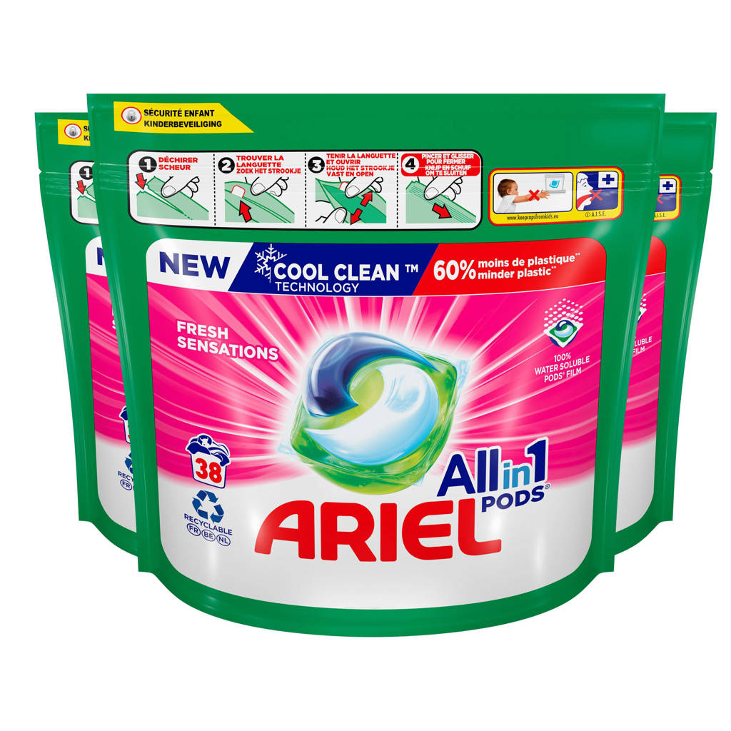 Ariel All-in-1 Pods wasmiddelcapsules Fresh Sensations - 3 x 38 stuks - voordeelverpakking - 114 wasbeurten