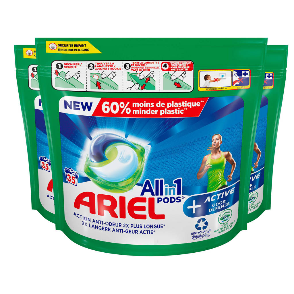 Ariel All-in-1 Pods wasmiddelcapsules Actieve Geurbestrijding - 3 x 35 wasbeurten - voordeelverpakking - 105 wasbeurten