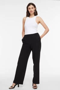 Zwarte dames Modström wide leg pantalon van polyester met regular waist en elastische tailleband