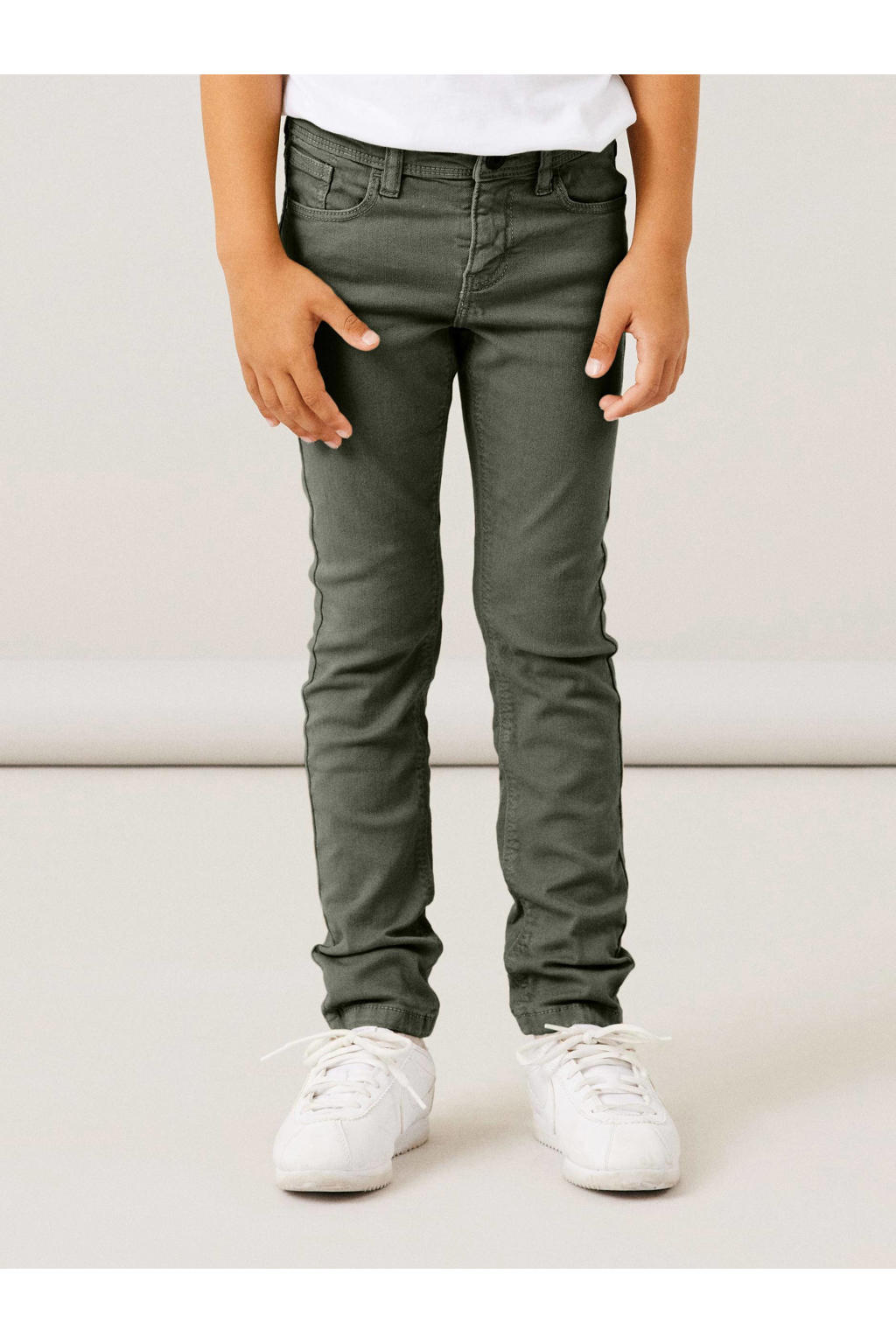 NAME IT KIDS slim fit broek NKMTHEO donkergroen