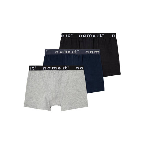 NAME IT KIDS boxershort NKMBOXER - set van 3 donkerblauw/grijs melange/zwart afbeelding